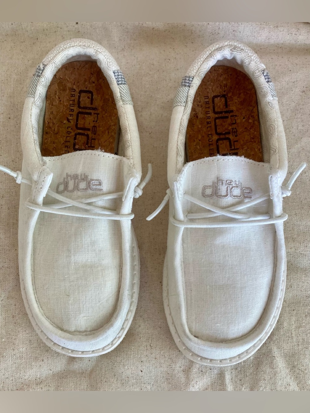 Kids Hey Dude Wally White Linen Sneakers, sz K12